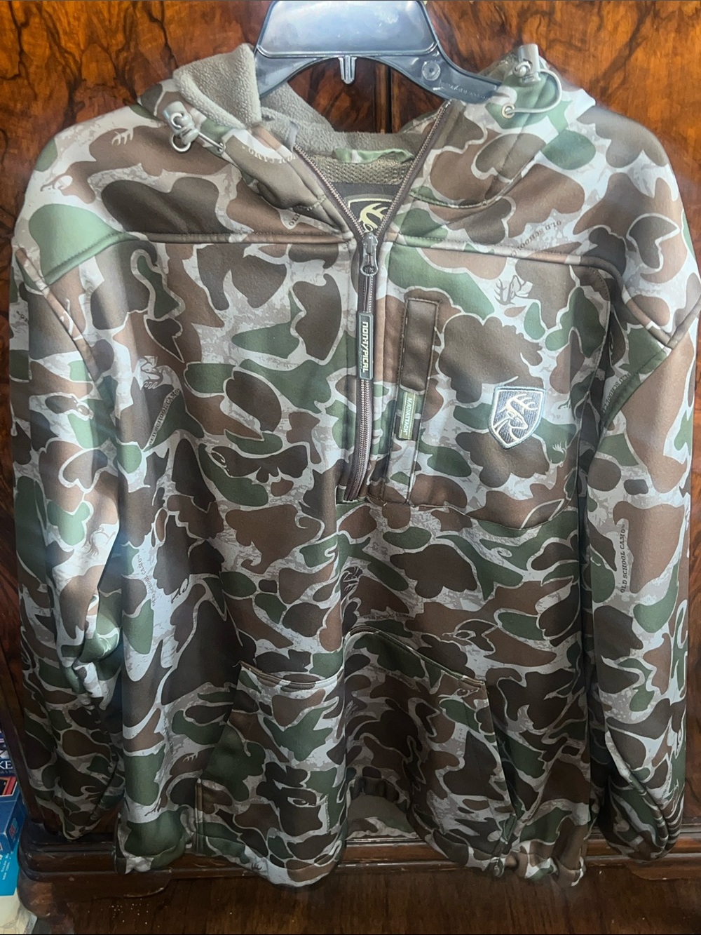 Drake Non typical old school Camo Half-Zip Hoodie with Logo